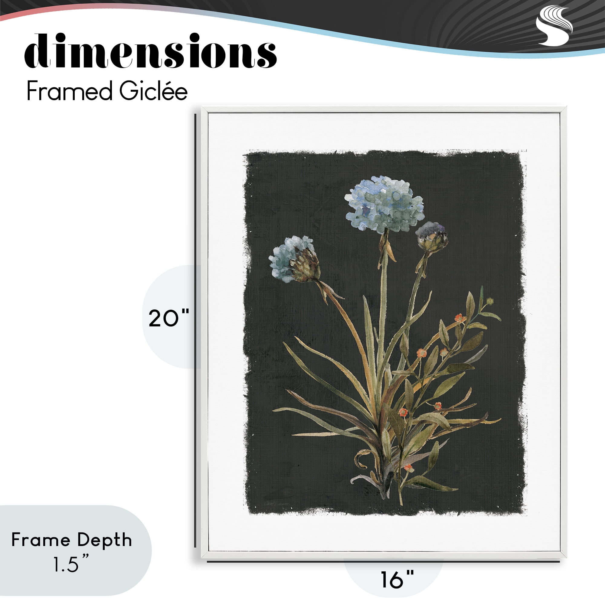 Stupell Industries Cerulean Bloom on Dark Green White Framed Giclee Art, design by Carol Robinson