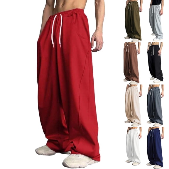 Men's Pants Straight Leg Business Work Casual Trousers Men's Solid Color Loose Straight Leg Casual Waisted Pants With Pocket Coffee S