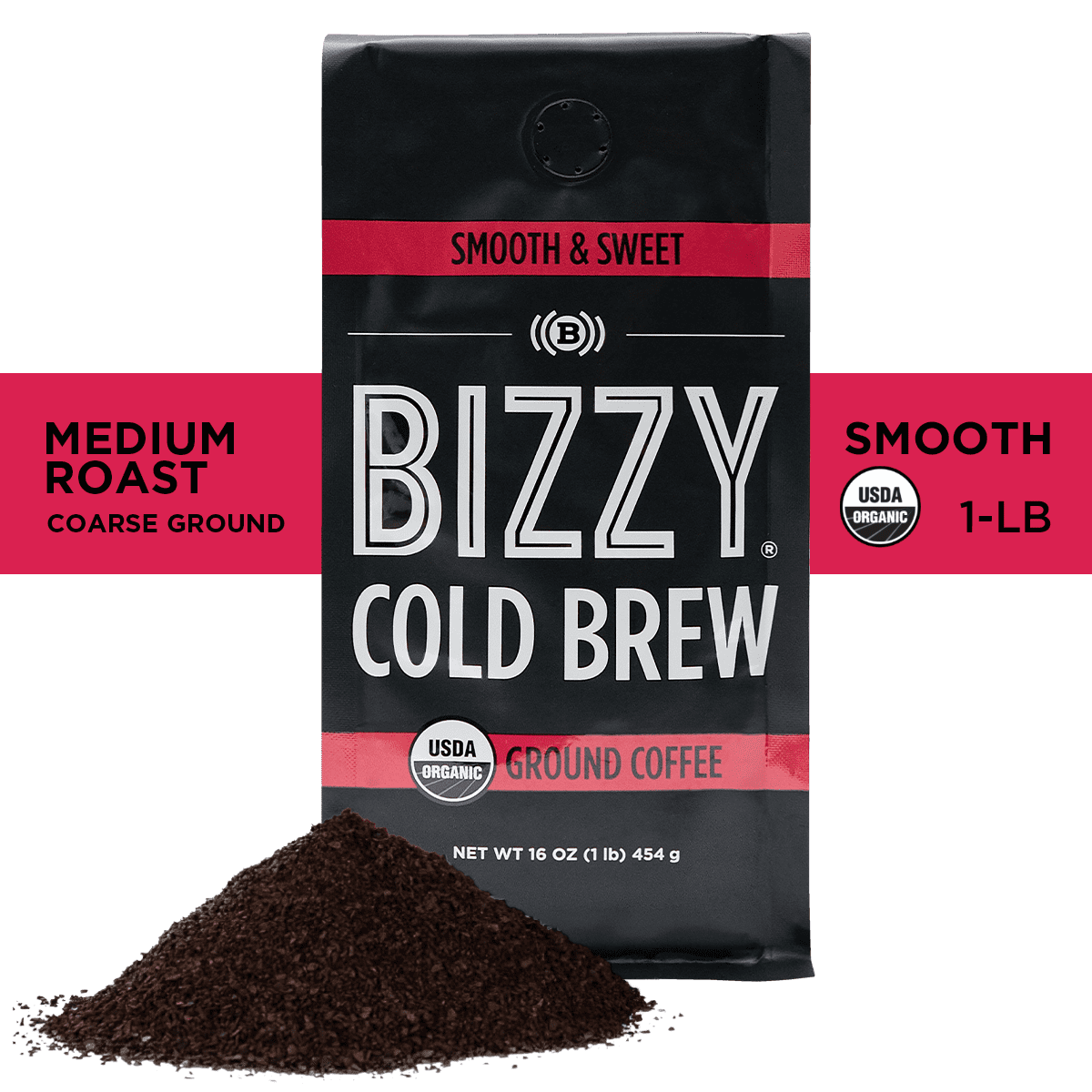 Bizzy Coffee Organic Cold Brew Medium Roast Coarse Ground Coffee, 16 Oz