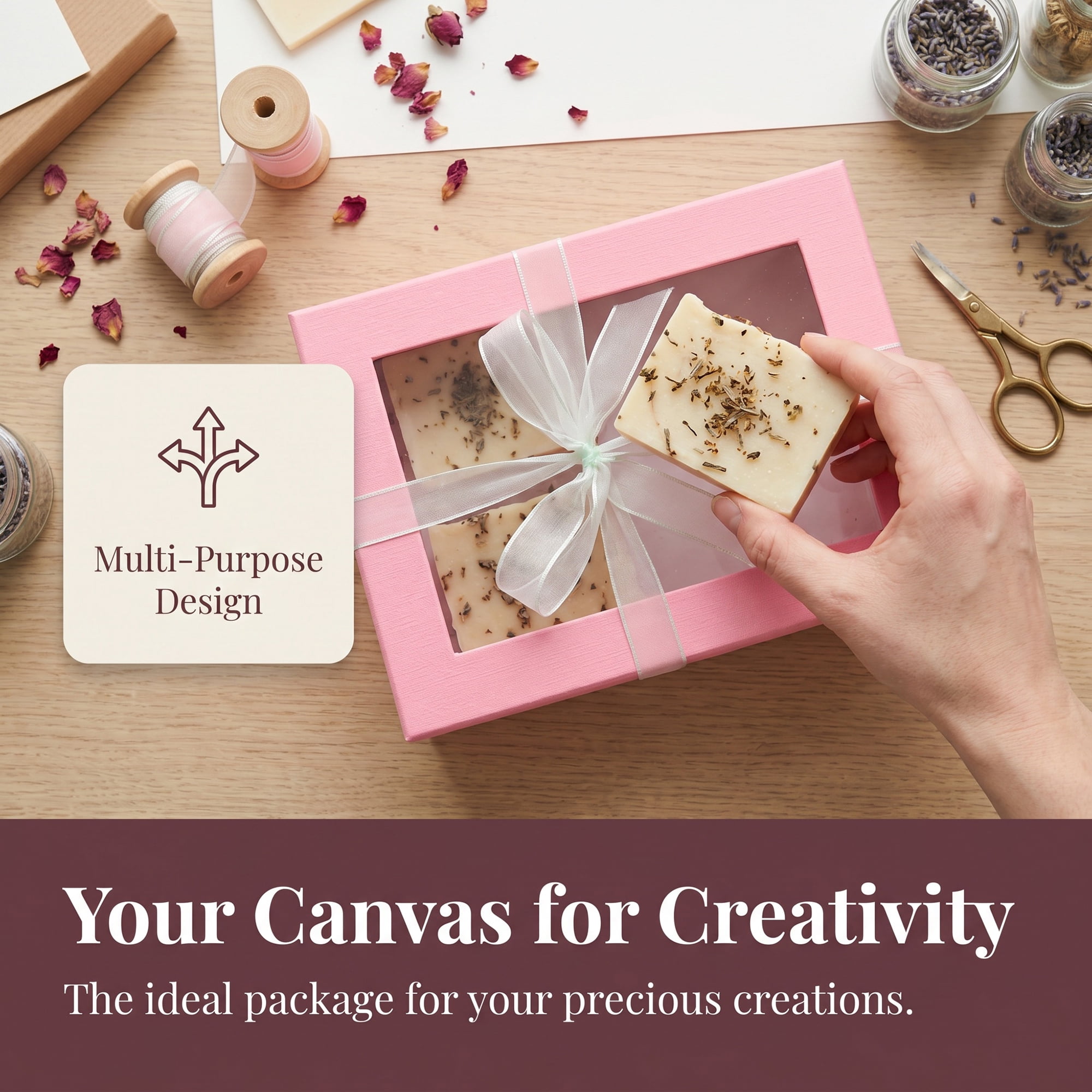 Unique Bargains Elegant Empty Gift Box with Printed Ribbon Pink 10" x 8.1" x 3.9"