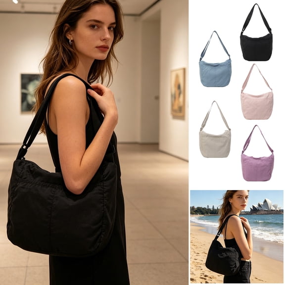 Nylon Tote Bag Solid Color Waterproof Hobo Crossbody Shoulder Bag for Women Handbags Large Travel Purses Messenger Bag Casual Work Bag