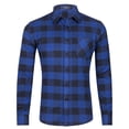 thumbnail image 1 of Pompotops Homme Automne Décontracté Coupe Ajustée Manches Longues Col Rabattu à Carreaux Poche Haut Blouse Chemise en Solde, 1 of 3