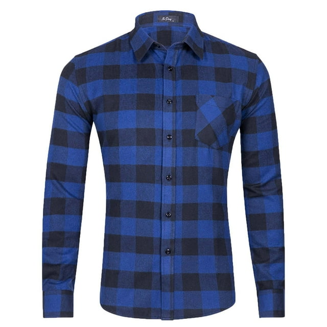 Pompotops Homme Automne Décontracté Coupe Ajustée Manches Longues Col Rabattu à Carreaux Poche Haut Blouse Chemise en Solde
