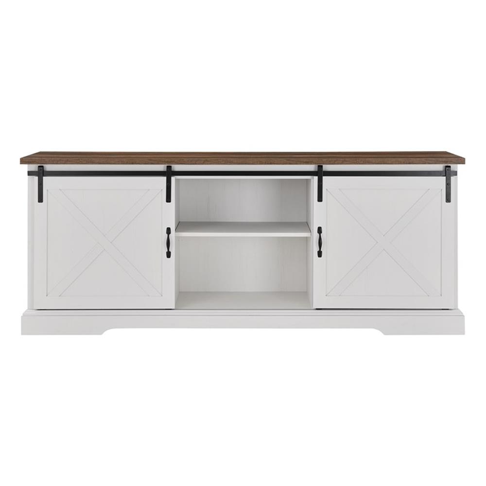 Walker Edison Sliding Barn Door 70" Farmhouse Wood TV Stand in White/Black