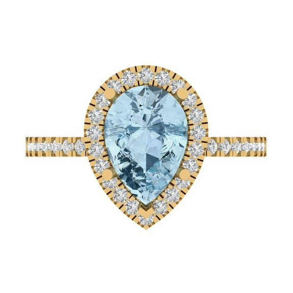 Halo Engagement Ring for Women - 2.38ct Natural Sky Blue Topaz in 18K Yellow Gold Promise Ring