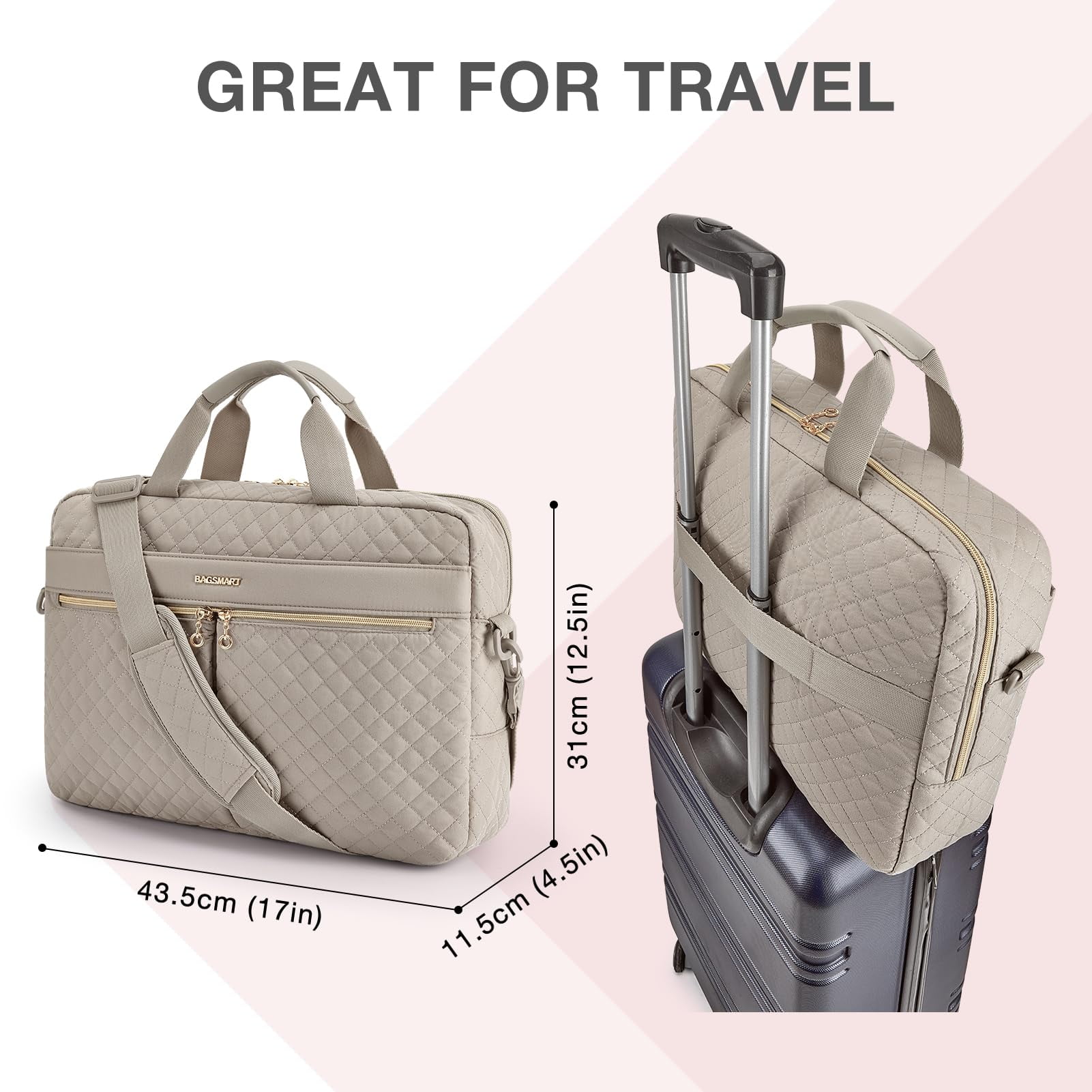 BAGSMART 17.3" Laptop Bag Briefcase, Computer Messenger Bag, Business Work Travel Laptop Shoulder Bag, Carrying Handbag Laptop Sleeve Case for Women & Men, Warm Gray