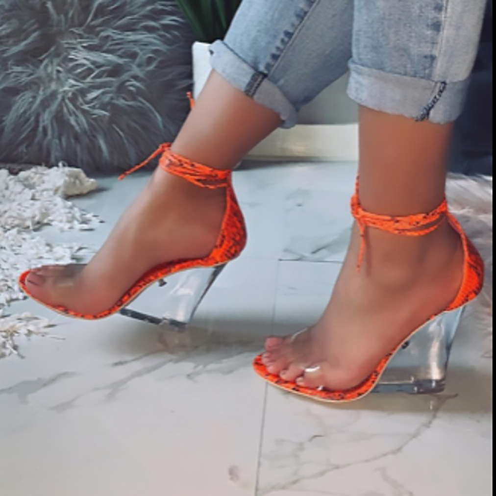 neon orange clear heels