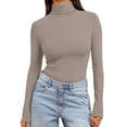 thumbnail image 3 of Nestiefly Womens Turtleneck Tops Long Sleeve Lightweight Stretchy Fit Shirts Winter Thermal Base Layer Undershirt Khaki XS, 3 of 8