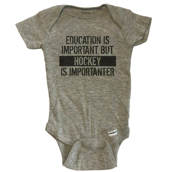 Education Is Important But Hockey Is Importanter Funny Baby Bodysuit - Grey