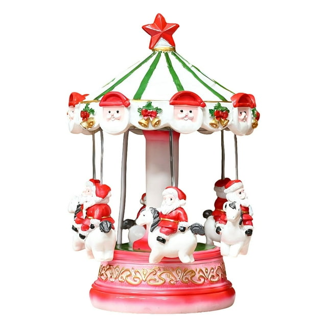 Carrusel navideño iluminado, figuras de Papá Noel coleccionables, decoración navideña novedosa para sala de estudio, estantería, escritorio de oficina