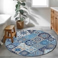 thumbnail image 3 of Round Rugs 3 Ft, Blue Boho Geometric Non Slip Area Rugs for Kitchen Bedroom Entryway, Ethnic Aztec Abstract Traditional Art Washable Carpet Runner Rug Floor Mats for Bedroom Home Decor, 3 of 8