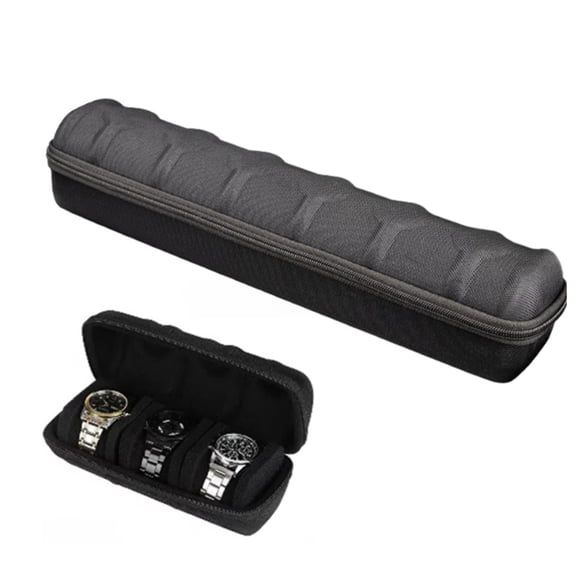 Fmxomd 6 Slot Hard Watch Travel Case Watch Roll Case Storage and Organizer - with Shockproof Watch Pillow for Men and Women - Black 6 Slots