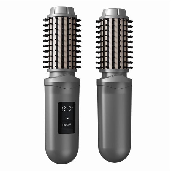 Hair Styling Brush for Straight and Curl, 3 Temperature Settings Cordless Ionic Hair Brush with Ceramic Heating, LCD Display Portable Wireless Hair Comb, Gray