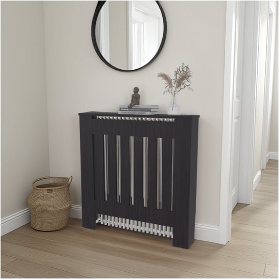 JERFIT Radiator Cover Cabinet with Shelf, Black Engineered Wood, Ventilated Wall Mount Heater Guard for Small Spaces, 32.2" H x 31" W x 7.6" D