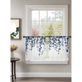 thumbnail image 2 of Sheer Curtains 45 Inch Length 2 Panels Set for Kitchen, Navy Blue Eucalyptus Leaves Semi Sheer Curtains for Windows, Watercolor Summer Leaf Voile Window Treatments Rod Pocket Curtain, 2 of 7