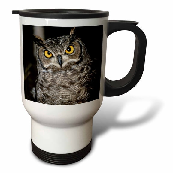 3drose, Great Horned Owl, 14oz Stainless Steel Travel Mug