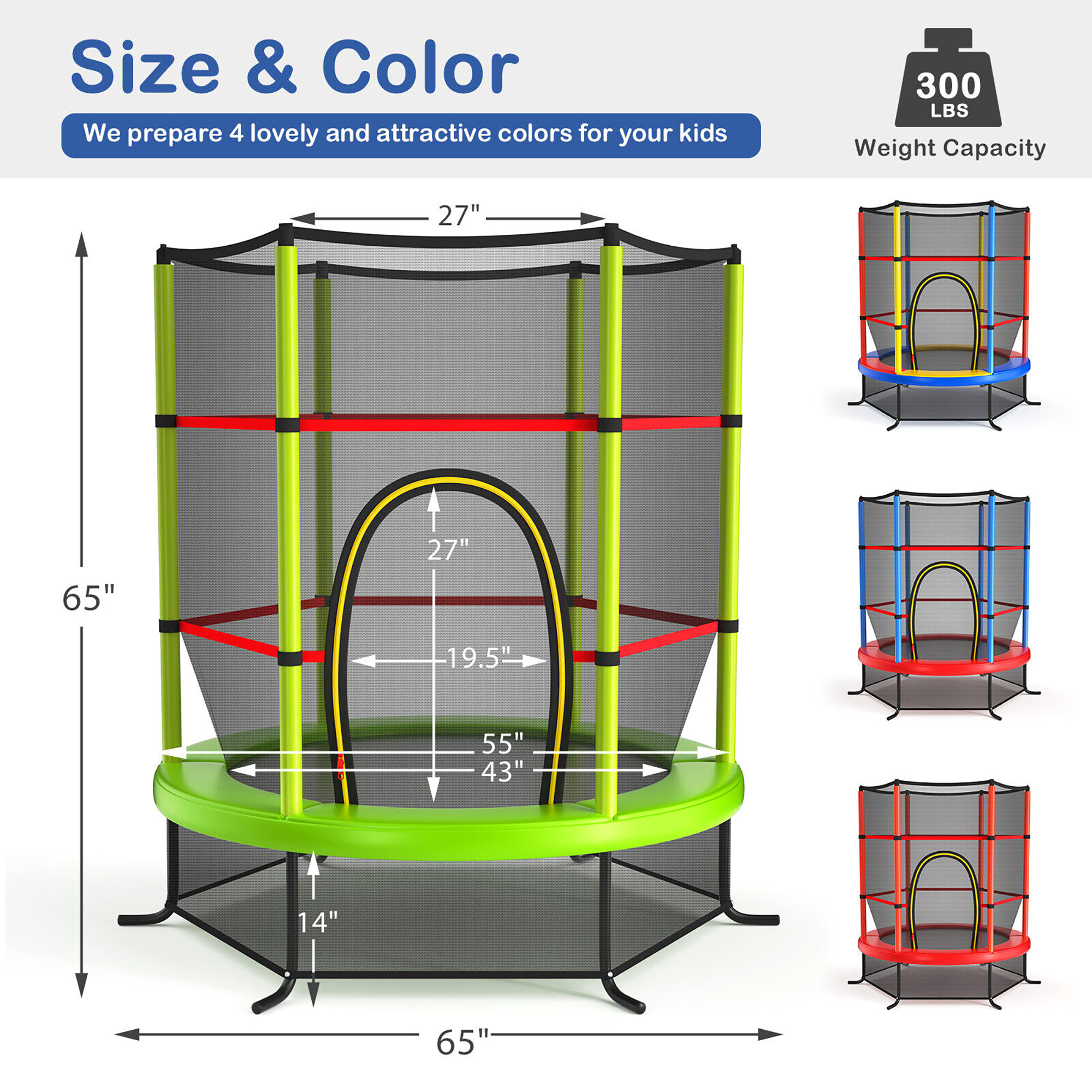 Gymax 55'' Recreational Trampoline for Kids Toddler Trampoline w/ Enclosure Net Green - image 2 of 10