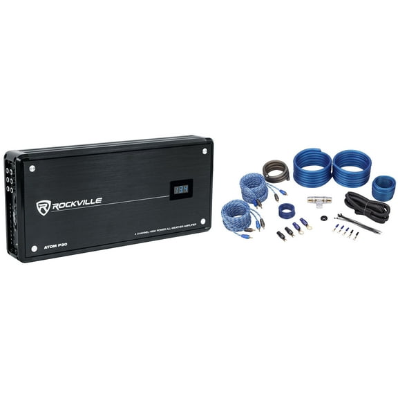 Rockville ATOM P30 2400w 4-Channel Marine/ATV/Car Amplifier Volt Meter Amp Kit