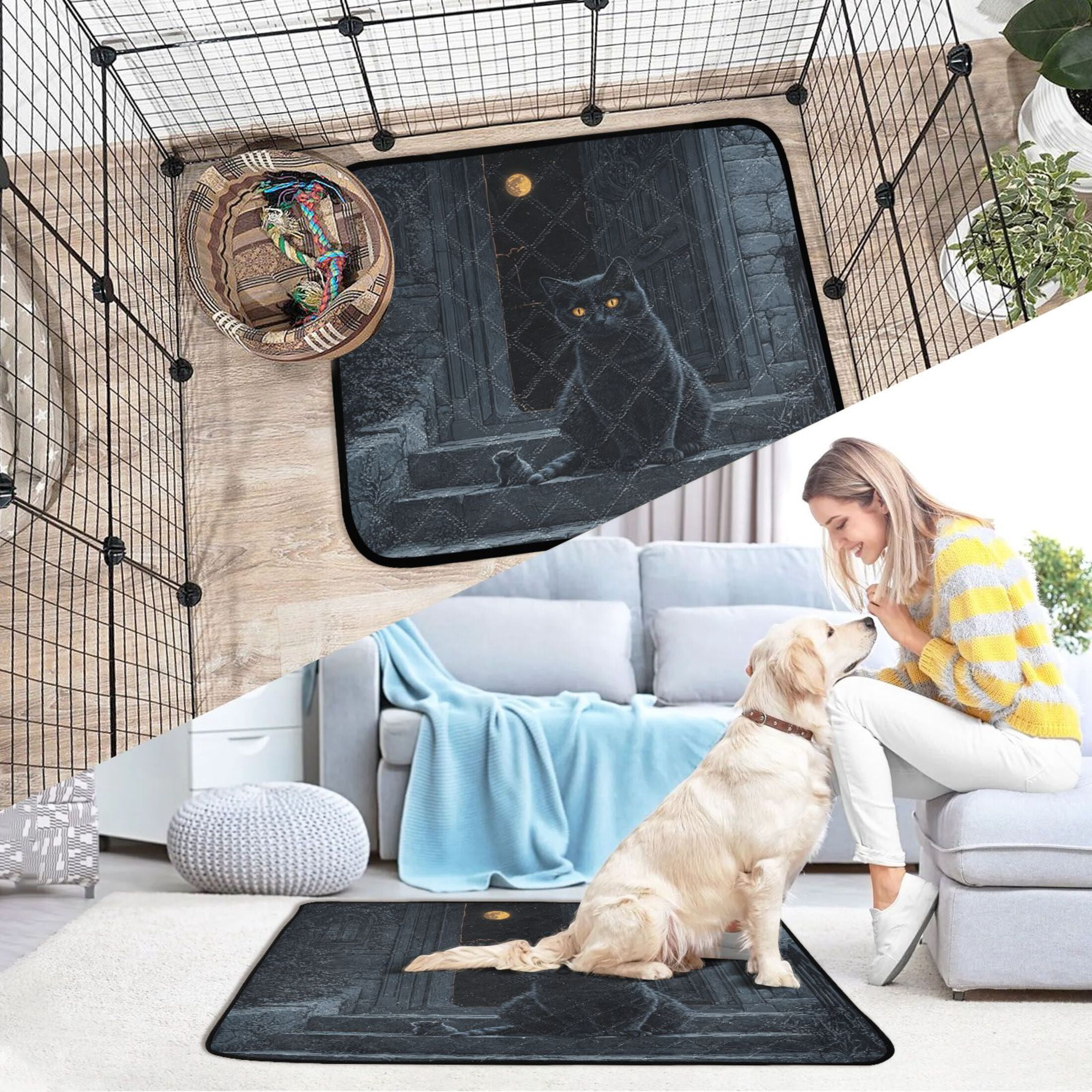 Qxltty Black Cat Guard Cat litter Pads Pet Set of 3 Diaper Mats Center Anti-leakage Layer Absorbent Soft and Comfortable