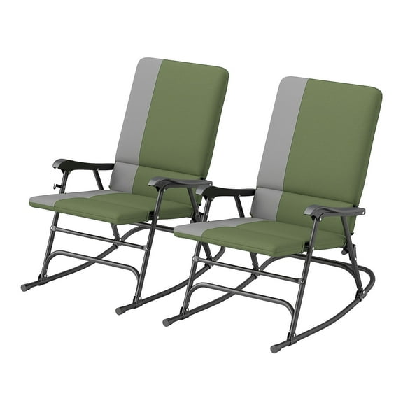 Outdoor Rocking Chairs Set of 2, Folding Patio Rockers, 400lbs Capacity, Dark Green
