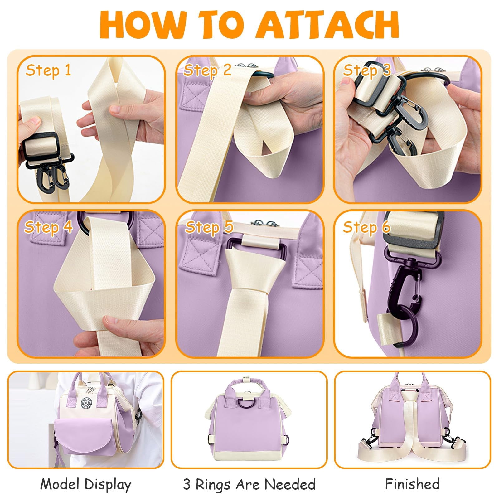 NCY Diaper Bag Tote, Baby Bag for Mom w/6 Pockets Burp Cloth Adjustable Shoulder Strap Detachable Small Bag
