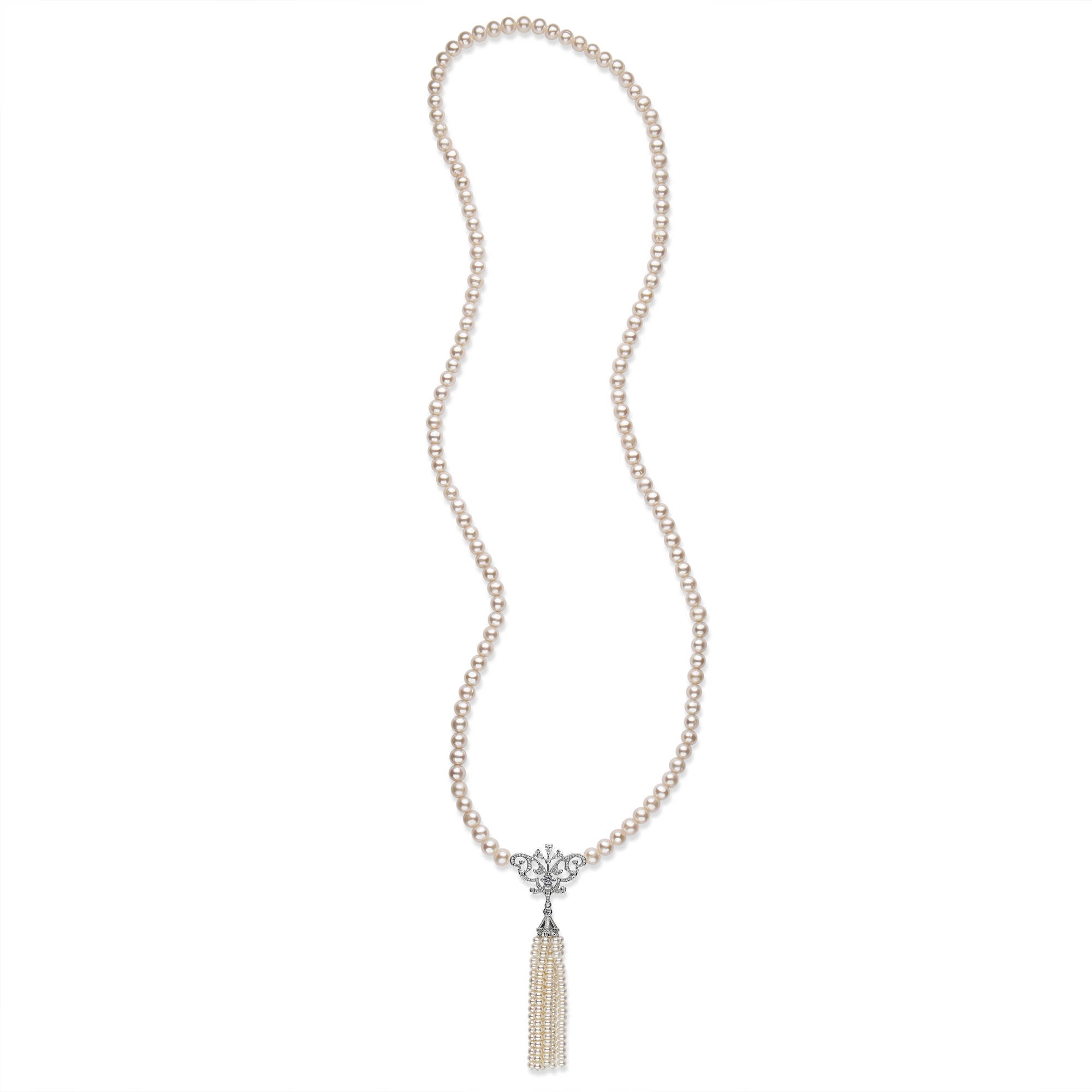 4-8mm Cultured Freshwater Pearl and Cubic Zirconia Sterling Silver Tassel Necklace, 32" by China Pearl