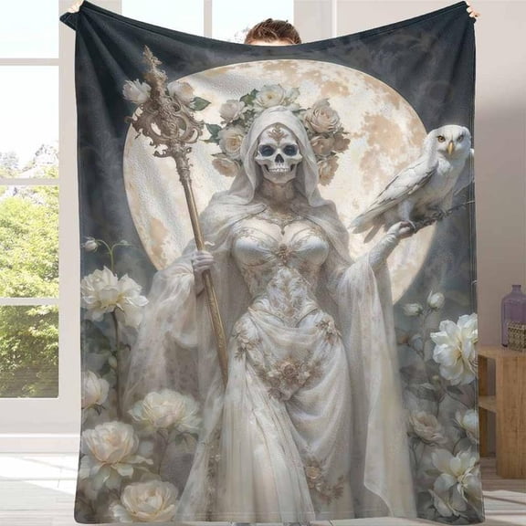Moonlit Santa Muerte Flannel Blanket UltraSoft Warm Lightweight for Gothic Home Decor Halloween Gift Sofa Throw and Spooky Season Snuggles Day of the Dead