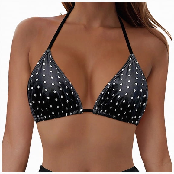 mgoYE Women'S Bikini Tops Women's Polka Dots Vacation Swim Top Halter Triangle Tie Back Bikini Tops(Silver,L)