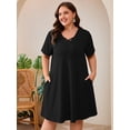 thumbnail image 5 of SHOWMALL Women's Plus Size Short Sleeve Dress with Pockets, Criss Cross V-Neck Casual T-Shirt Dress, Black 2X Soft Breathable Summer Dress, 5 of 8