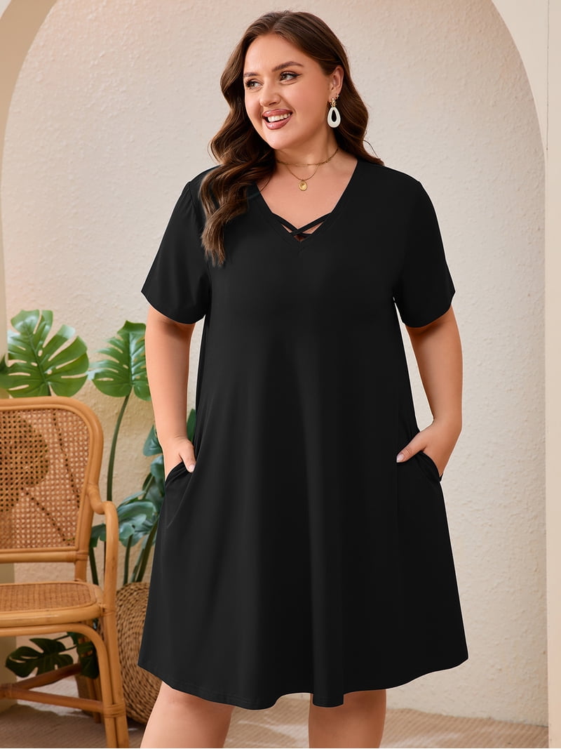 criss cross t shirt dress ASOS DESIGN Curve oversized T-shirt dress with criss cross floral embroidery