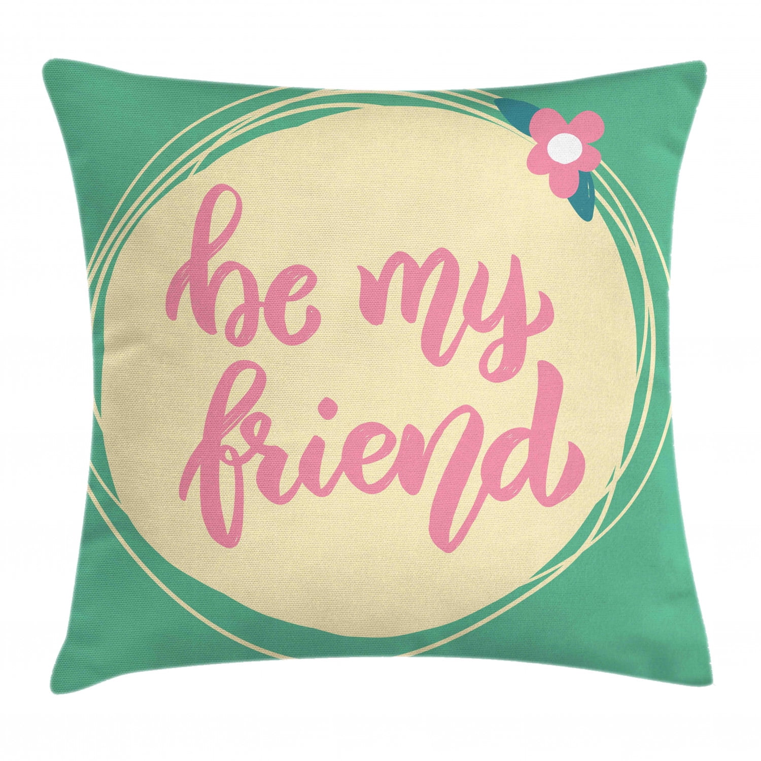 Best Friend Throw Pillow Cushion Cover, Be My Friend Floral Circular