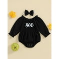 thumbnail image 2 of Suealasg Baby Girls Halloween Outfit 2Pcs Newborn Girl Fall Clothing 3 6 12 18 24 Months Infant Girls Long Sleeve Letter Print Romper Bodysuits + Headband Set, 2 of 8