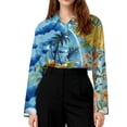 thumbnail image 5 of Minjewel Women's Tropical Print Button Up Shirt Long Sleeve Casual Top with Collar Hawaiian Style Blouse for Summer Beach Party and Everyday Fashion,Blue,L, 5 of 6