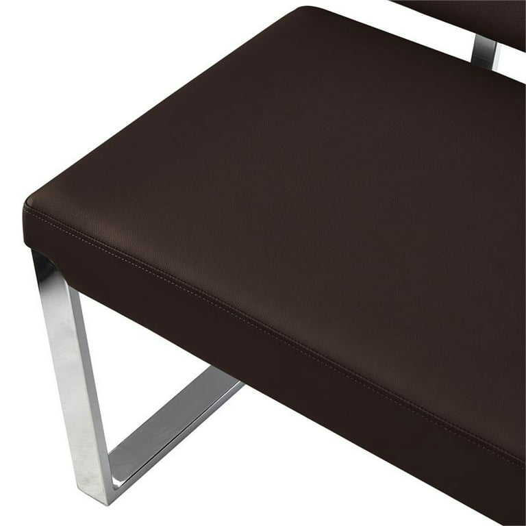 Posh Living BH208-01BN-UE Mabel Upholstered Faux Leather Bench with  Rectangular Chrome Legs, Brown