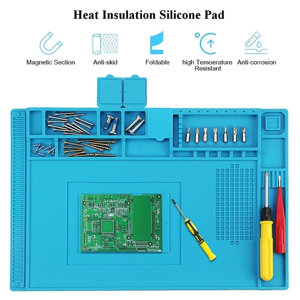 Magnetic Heat Insulation Silicone Pad Desk Work Mat Soldering Iron Phone Repair