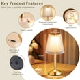 thumbnail image 6 of Walchoice Cordless Table Lamp, 3 Colors Dimmable LED Crystal Desk Lamp, 2500mAh Rechargeable Touch Lamp , Portable Night Light for Bedroom Living Room Restaurant Kitchen, Gold, 6 of 7