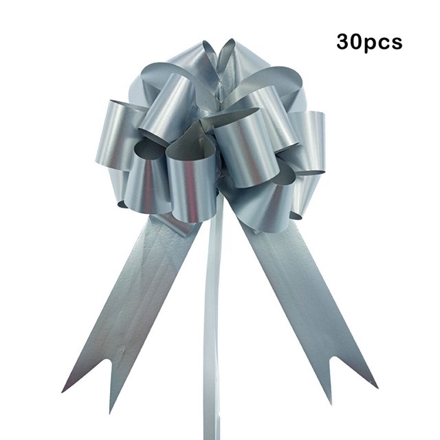 30 Pieces Wedding Pull Bow Ball Shaped Celebration Knot Ribbons Flower Gifts Wrapping Packing Events New Year Christmas Matte silver