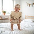 thumbnail image 2 of RUINIXCW Newborn Baby Girl Fall Winter Romper Dress Outfit Infant Baby Girls Clothes Ribbed Ruffle Long Sleeve Plaid Patchwork Dress Playsuit Headband Set, 2 of 10
