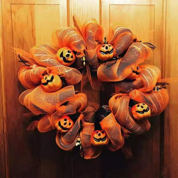 sruoe Halloween Wreaths for Front Door Pumpkin Maple Leaf Wreath for Indoor, Outdoor, Party, Fall Harvest, Halloween, Thanksgiving Decoration