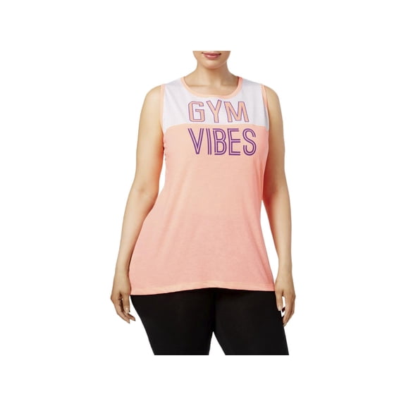 Material Girl Womens Plus Gym Vibes Open Back Slogan Tank Top Orange 1X
