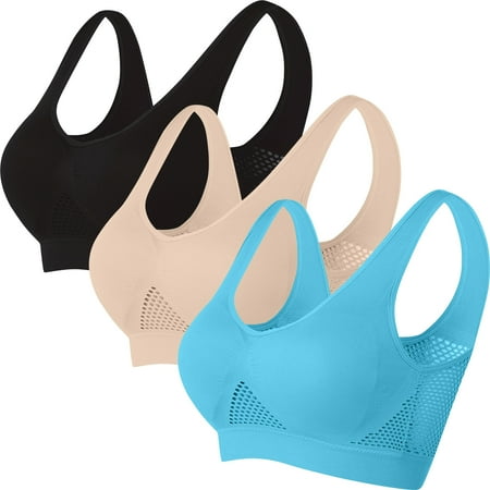 Huvoen Womens Sports Bras High Support 3PC Women Seamless Sports Bra Wirefree Yoga Bra with Removable Pads Multicolor 4xl