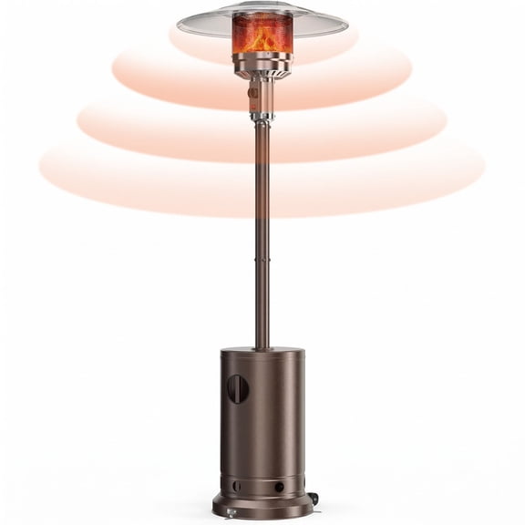 Aidoly 48,000-BTU Propane Patio Heater with Automatic Safety Cutoff, Double-Walled Stainless Steel, and Casters for Decks, Porches, Backyards, Poolside Spaces