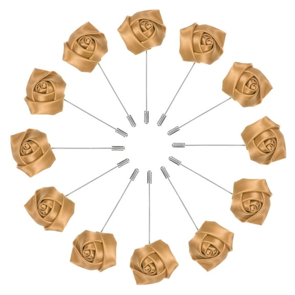 Uxcell 12-Pack Flower Lapel Pins for Men, Rose Boutonnieres Pin Groom Boutonnieres for Wedding/Dance/Party [Champagne Gold]