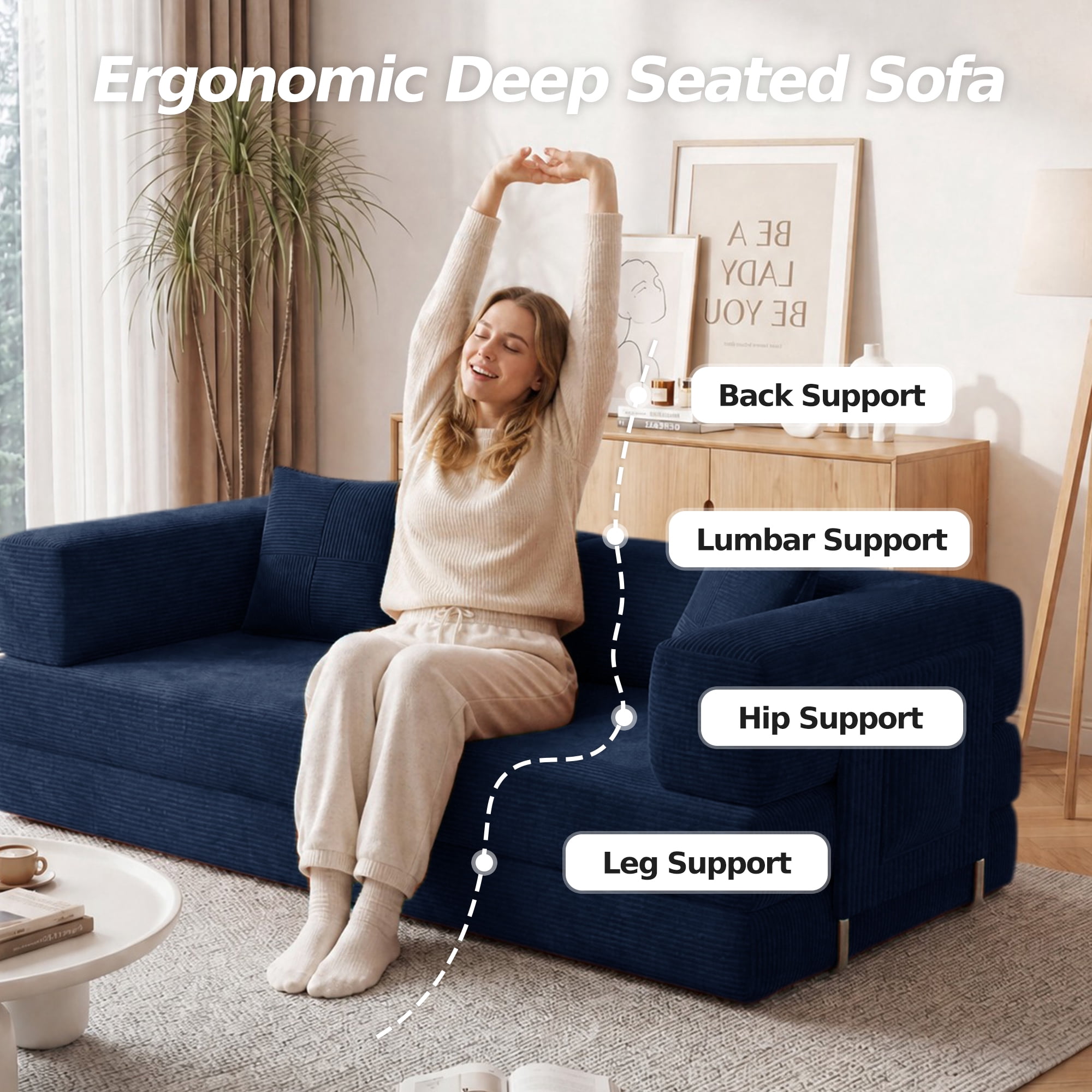 DILORA Convertible Sleeper Sofa Bed,Compressed Floor Boneless Couch,Modular Modern Corduroy Sofa for Living Room Bedroom,Easy Assembly(Bule)78.8''