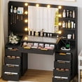 thumbnail image 5 of Ktaxon Large Makeup Vanity with 9 Drawers, Flutted Vanity Table Set with Lighted Mirror, Get Ready with Me, Black, 5 of 7