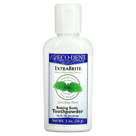Eco-Dent ExtraBrite, Baking Soda Tooth Powder, Fluoride Free, Dazzling Mint, 2 oz (56 g)