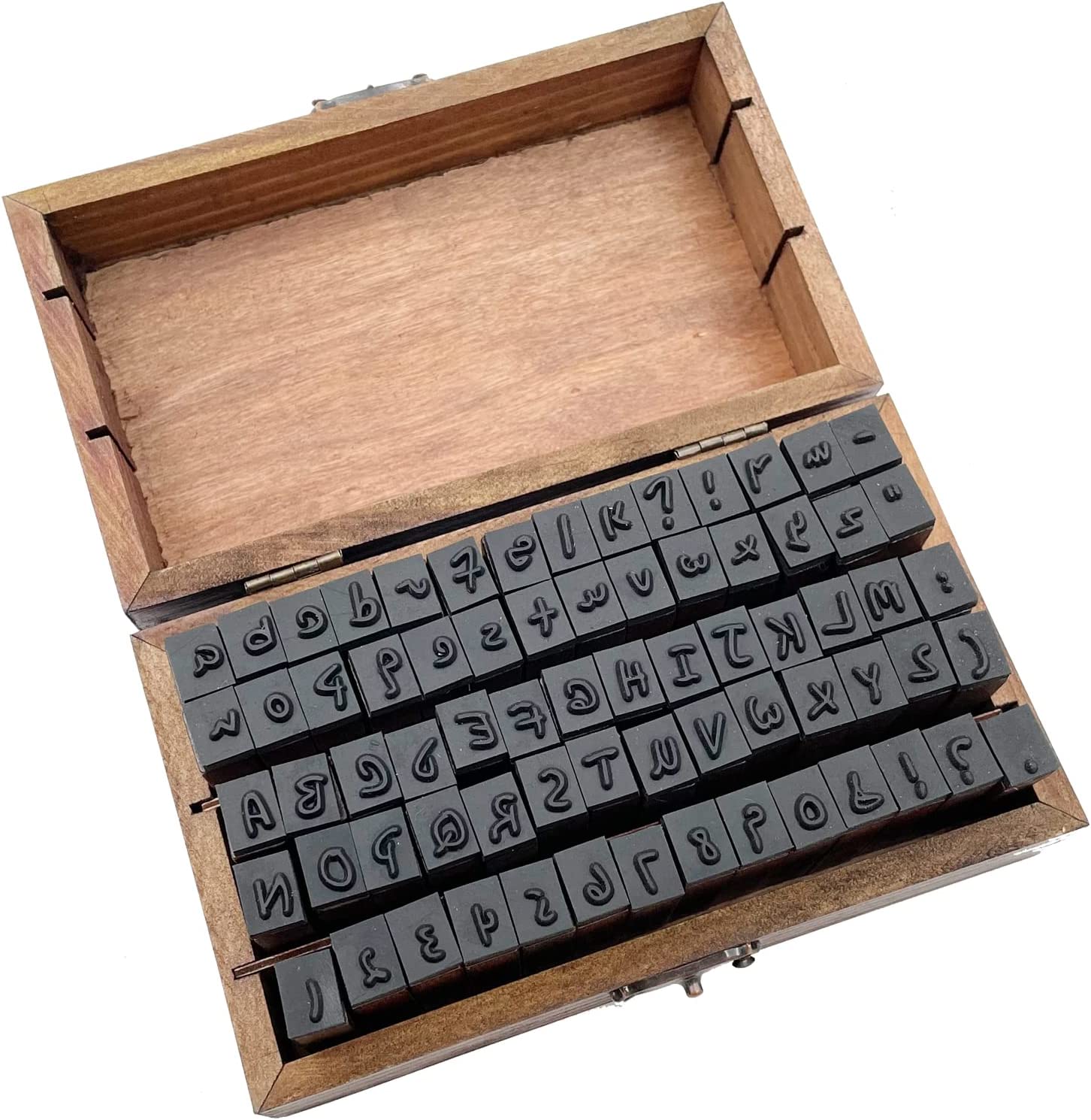 Alphabet Stamps 70 PCS Vintage Wooden Rubber Letter Number Alphabet  Combination Letter Stamp Diary Ablum Wedding Letter Wood Rubber Stamp Set  with Vintage Wooden Box Gift (Cursive Writing) 