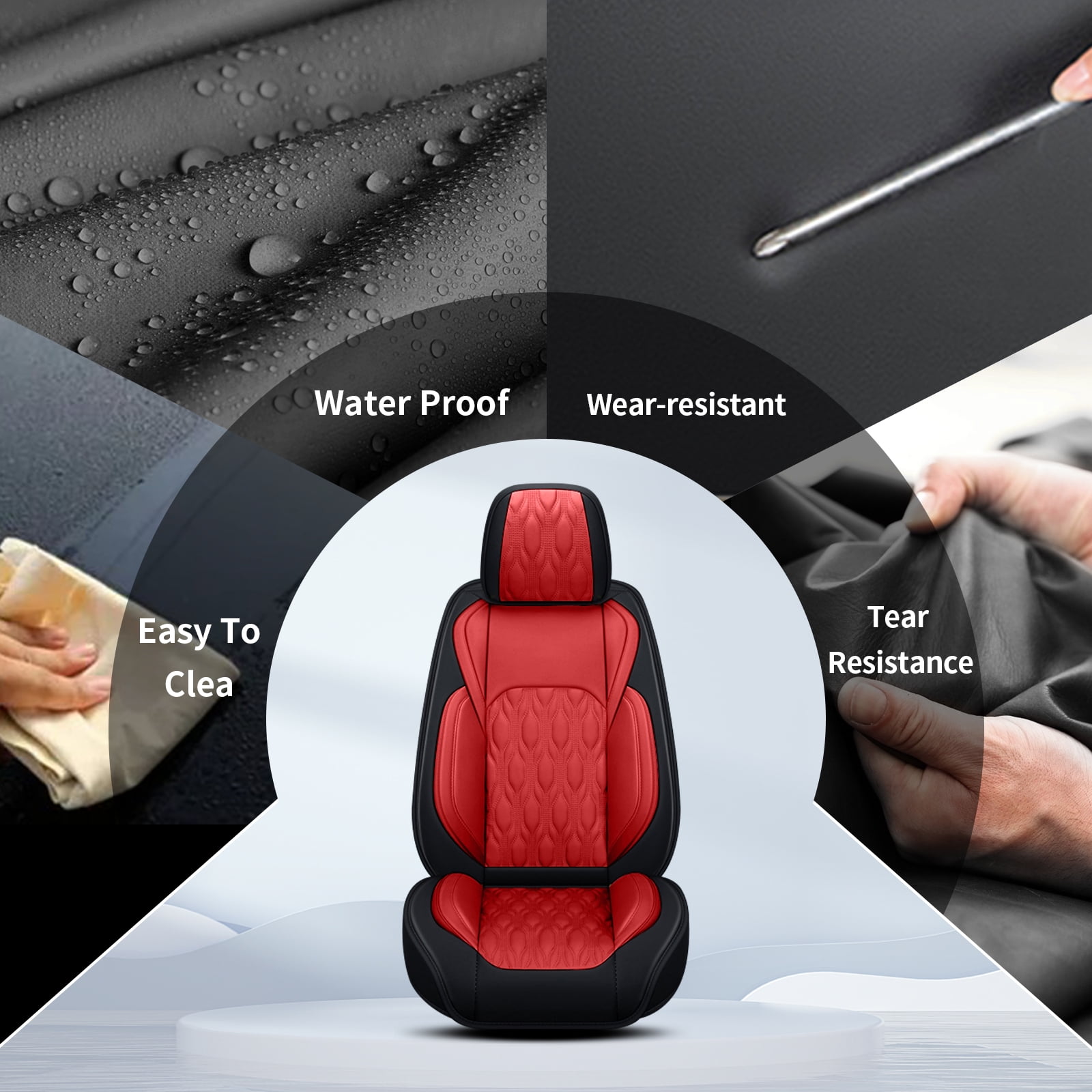 LAONNVIR Black Front Car Seat Covers,Stylish Breathable Leather Automotive Seat Protectors,Airbag Compatible Auto Interior Accessories Custom Fit for Honda CRV 2007-2025,Black&Red