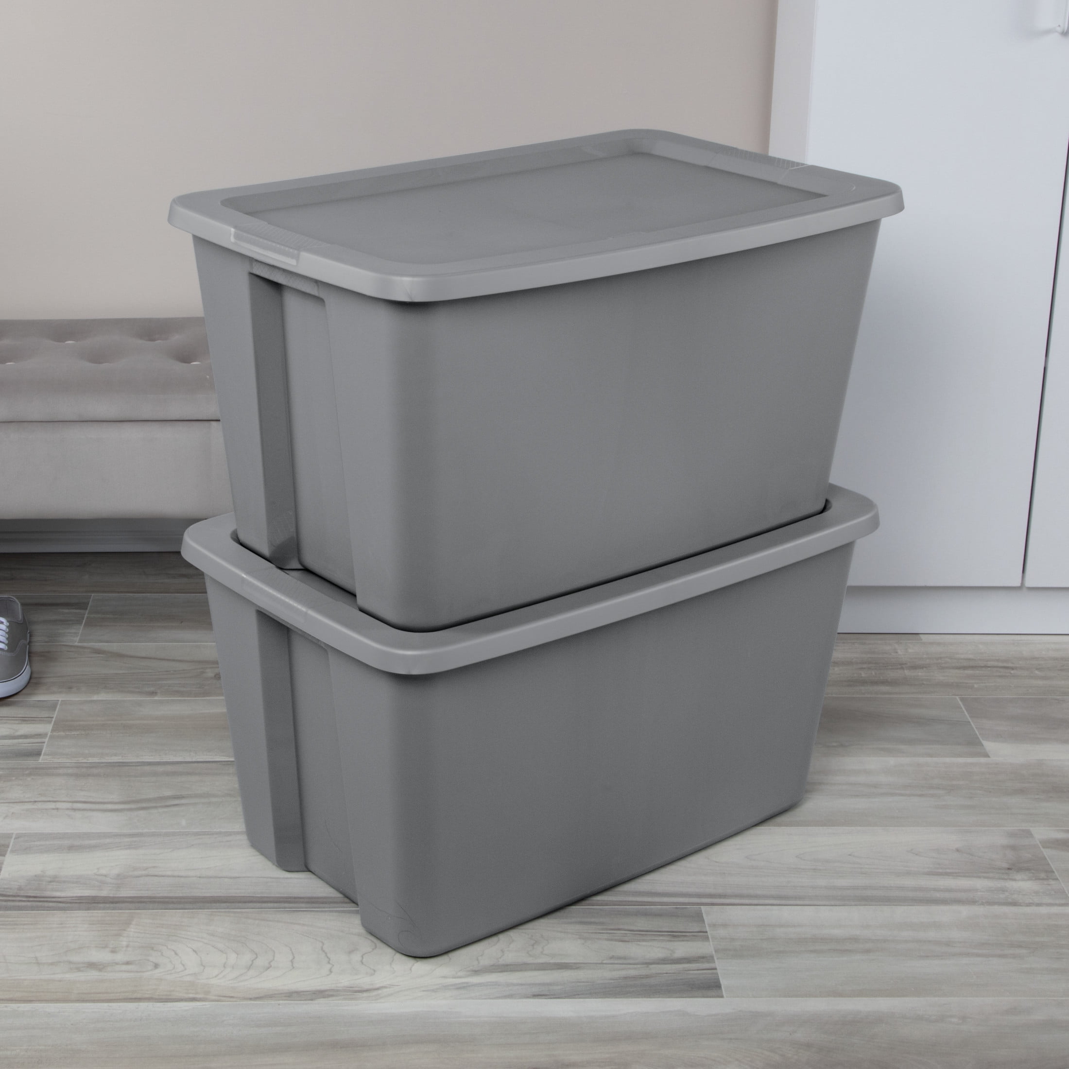 Sterilite 30 Gallon Extra-Large Storage Bin, Durable Plastic Storage Container with Snap-On Lid, Gray