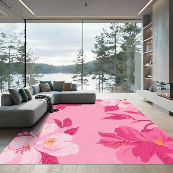 ODIKA 4'x6' Machine Washable Non-Slip Area Rug, Contemporary Pink High Traffic Rug, Pink, 1085195